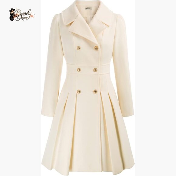 Polyester Blend Trench Coat Notch Lapel Double Breasted A-Line Pea Coat
